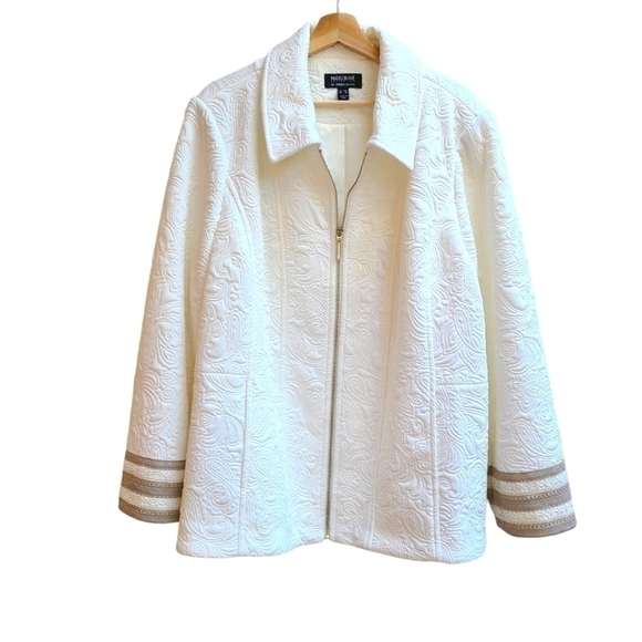 Quilted Zip Front Jacket with Lace Cuff, Size 28W - Picture 1 of 12